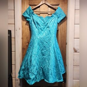 Vintage Roberta Teal Off-Shoulder Mini Dress